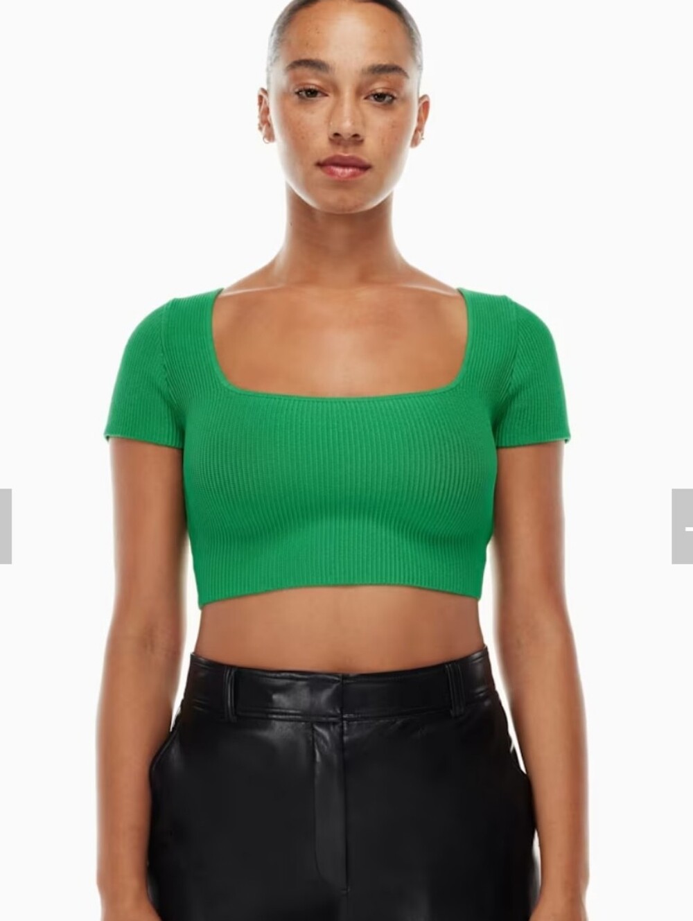 Aritzia Babaton Sculpt Knit Ribbed Square-Neck Crop Top - Green